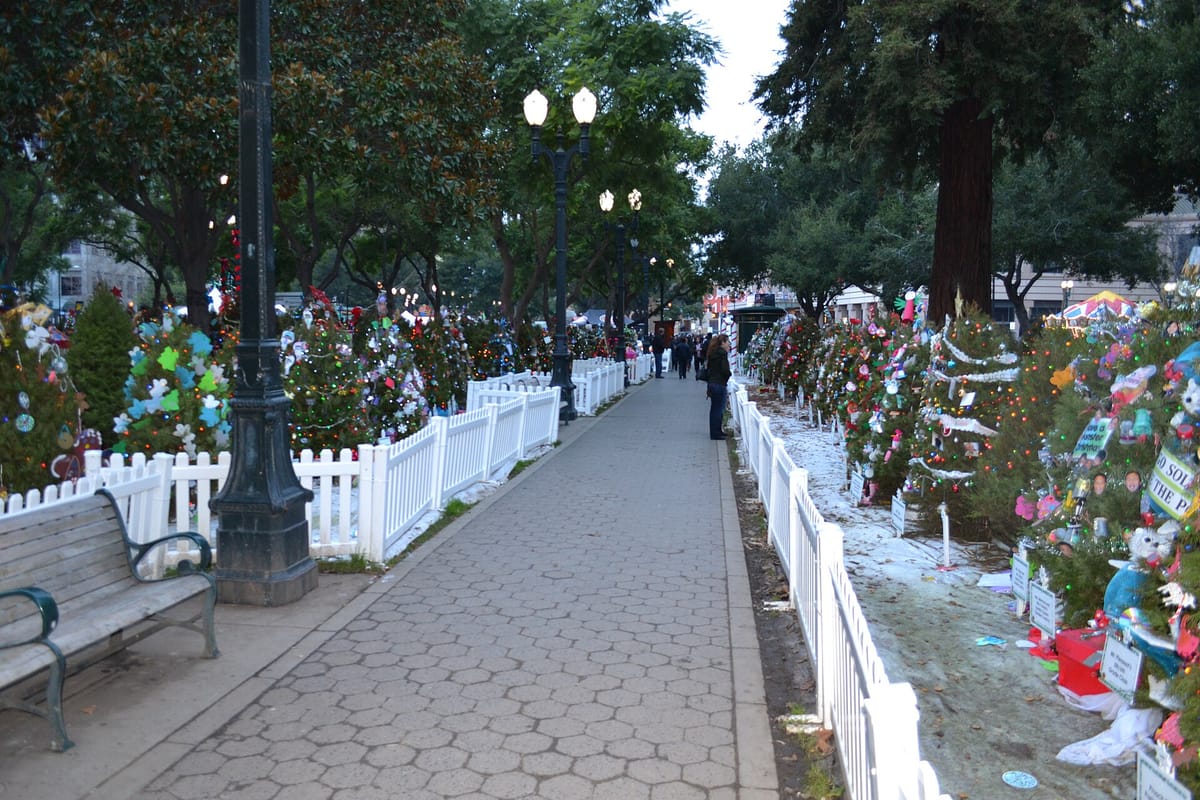 An animated holiday display at Christmas in the Park in the downtown plaza